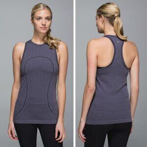 LULULEMON Run: Swiftly Tech Tank Sz 4 Rugby Stripe Tonal Heathered Black Grape
